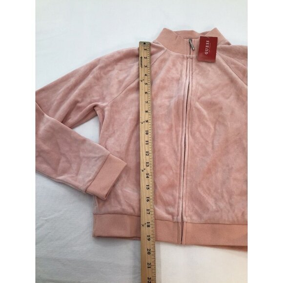 GUESS Womens Size Small Pink Zippered Velour Track Jacket - Picture 6 of 7